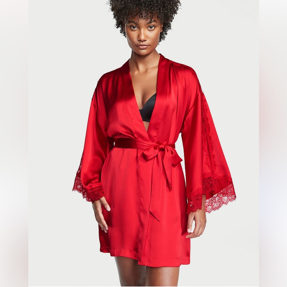 Victoria's Secret Lipstick Red Lace Inset Robe‎ XL/XXL Feminine Valentines Day